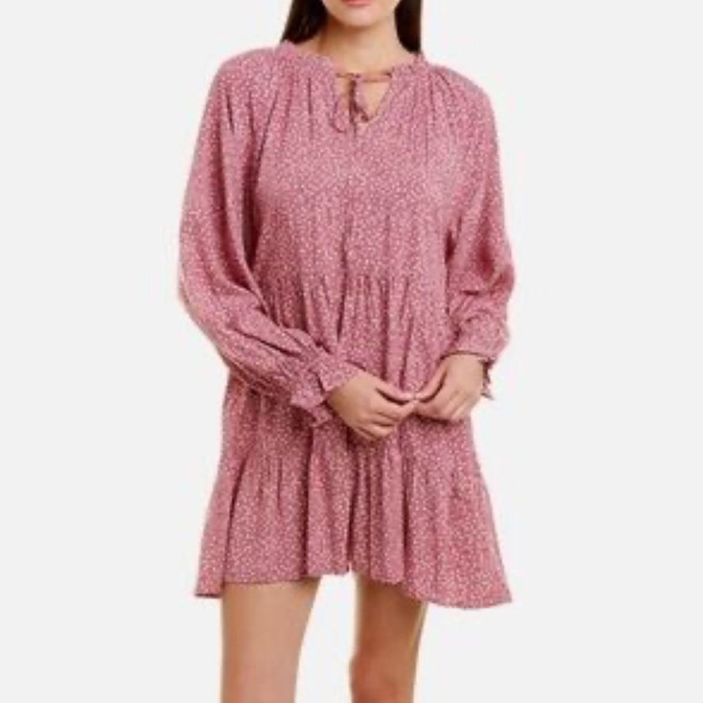 Dress Forum Long Sleeve peasant Pink Patterned tiered Dress size small